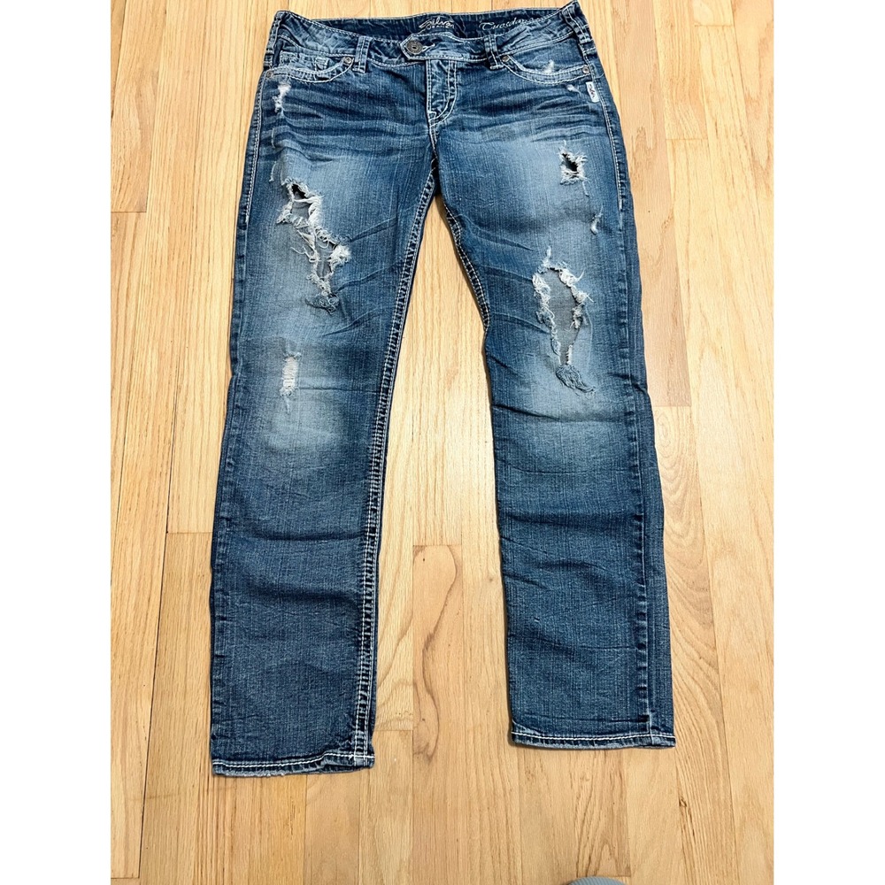 Silver Jeans Co Tuesday Slim Distressed Low Rise Jeans Medium Wash W31 L31